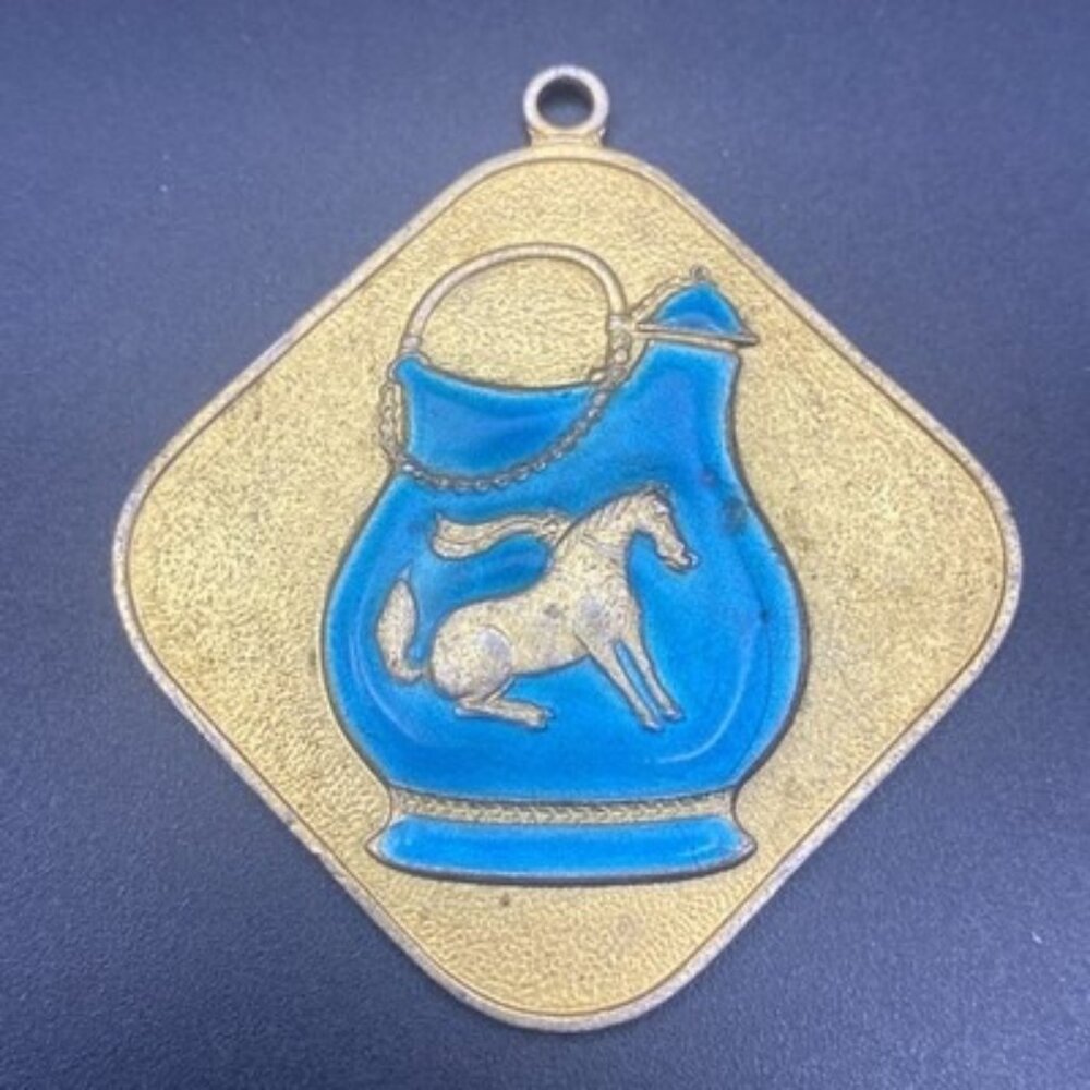 China Tang Dynasty Dancing Horse Ewer Souvenir Medal Pendant Hejiacun 1970 Hoard